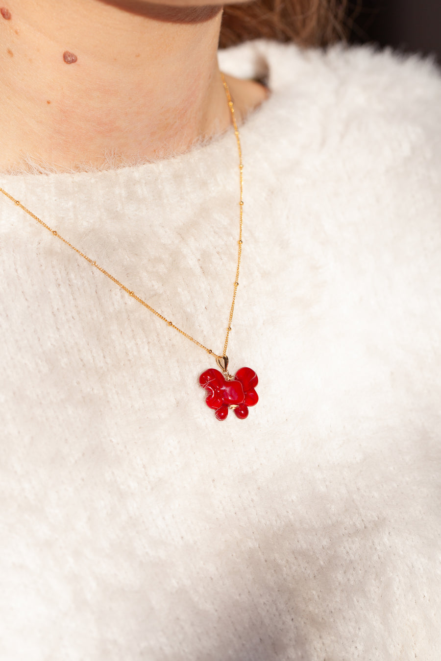 Red Ribbon Charm Necklace