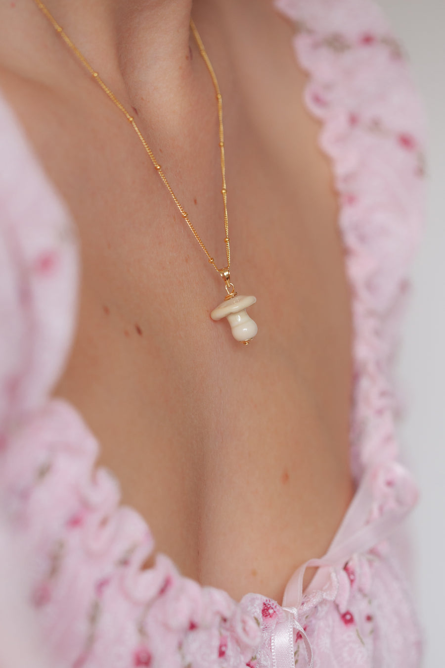 Button Mushroom Charm Necklace